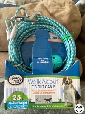 NEW! Walk-About Pet Tie-Out Cable for Dogs, 25 ft - Medium Weight